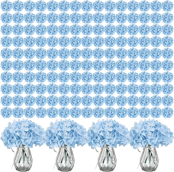 404PCS Hydrangea Artificial Flowers, Silk Artificial Flowers Heads with Stems, Ivory