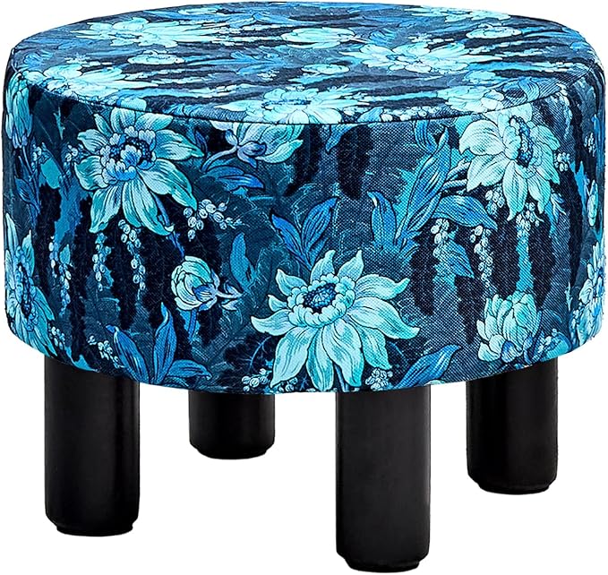 Linen Ottoman Round Footrest Stool,Ottomans and Poufs