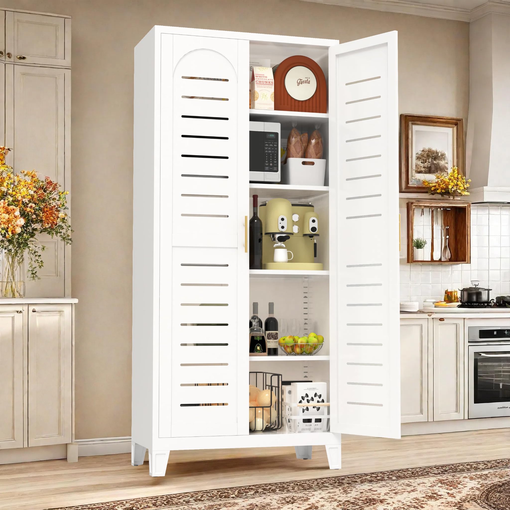 71" Metal Storage Cabinet, Kitchen Pantry Cabinet with 2 Doors and 4 Adjustable Shelves