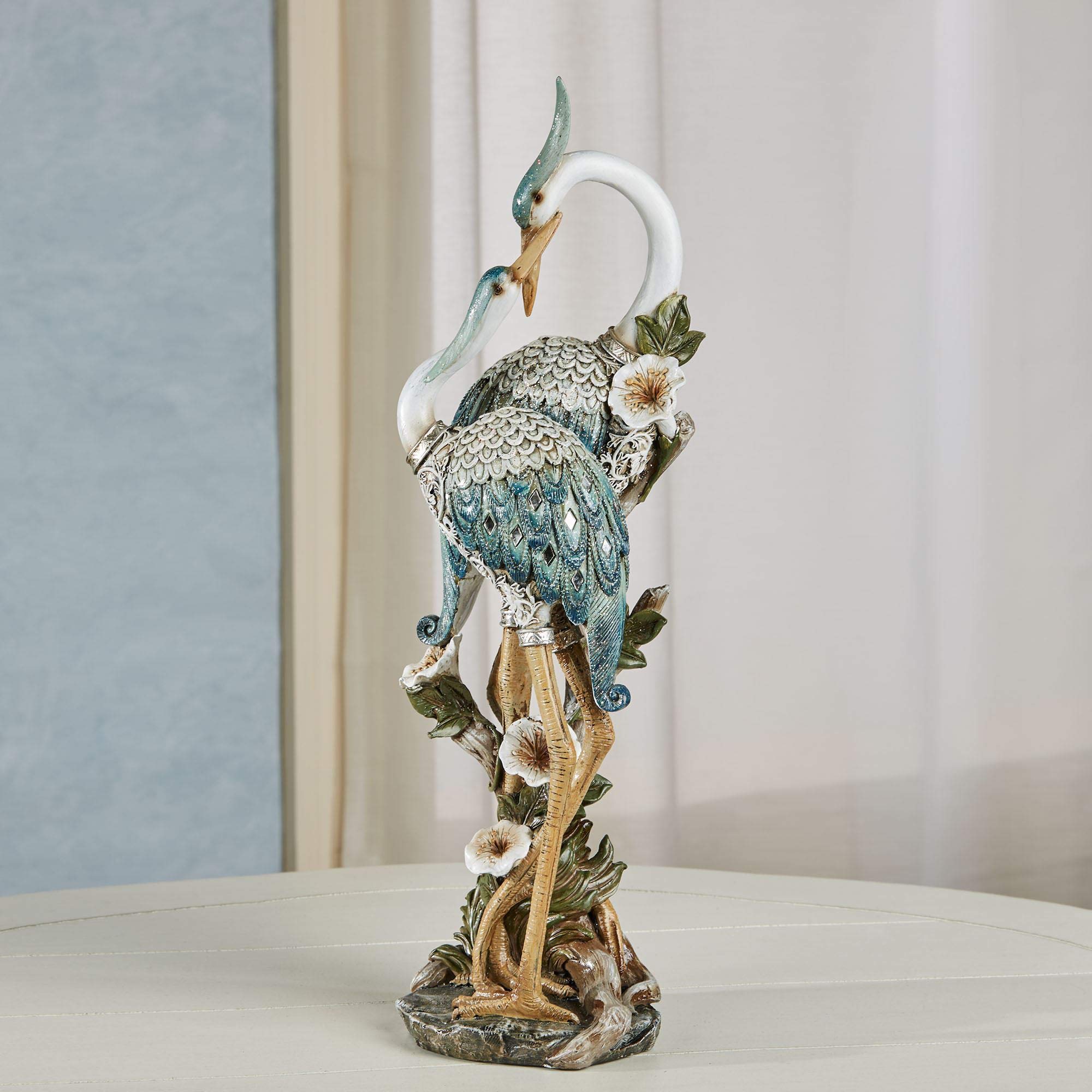 Devoted Cranes Table Sculpture Teal - Made of Resin Coastal Crane Shorebirds - Glitter