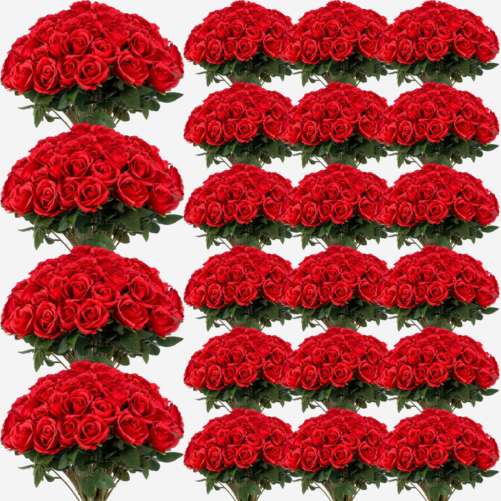 600 Pcs Red Roses Artificial Flowers Bulk with Long Stem