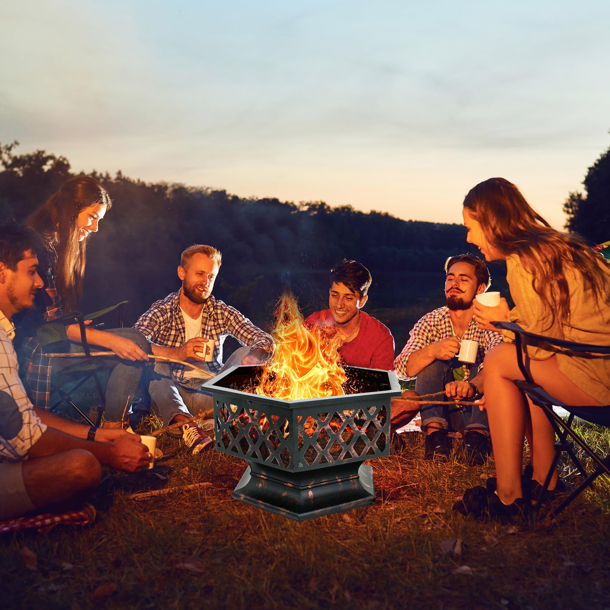 Shaped Fire Pit with Fire Picker for Garden 24 Inch Wood Burning Bonfire Firebowl