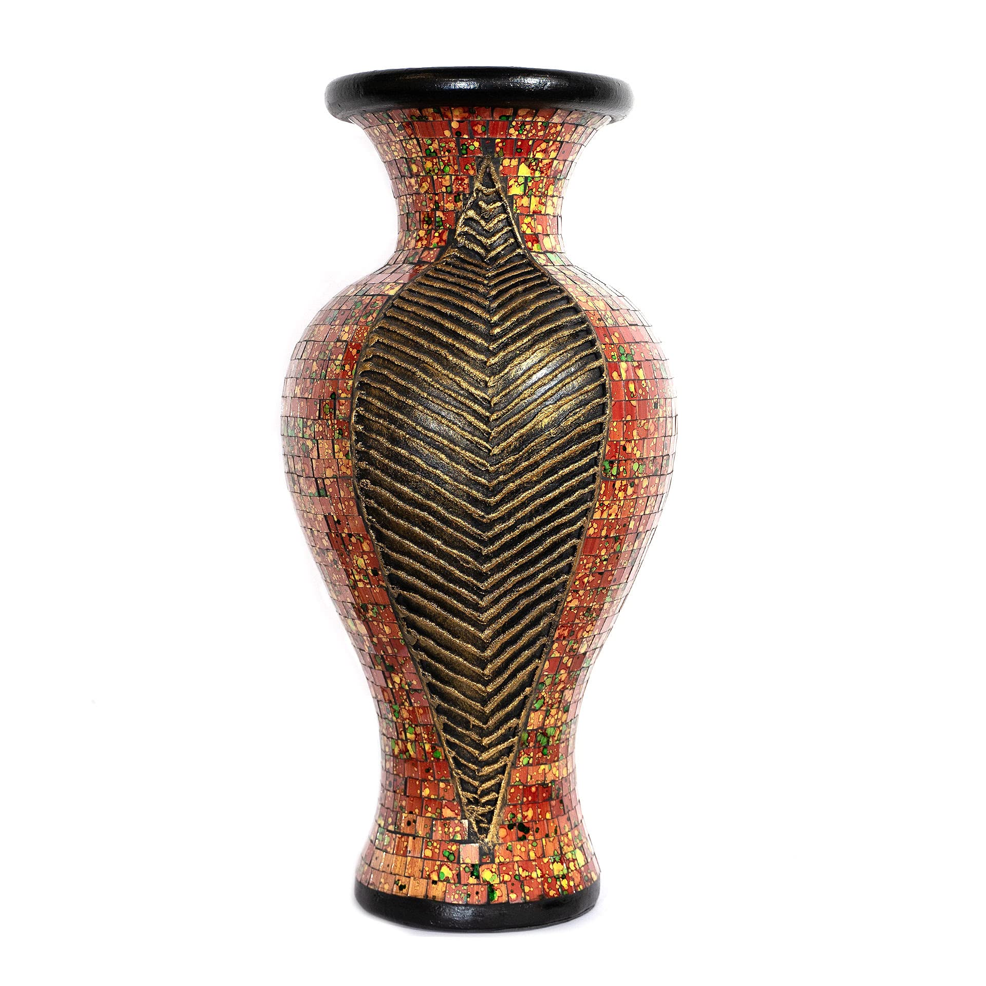 Floor Vase, 24 Inch Mosaic Vase – Tall Cylinder Made of Terracotta with Red, Orange