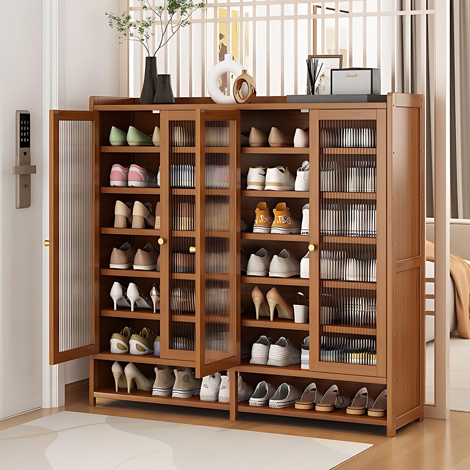 Shoe Cabinet with Doors, 8-Tiers Shoe Storage Cabinet for Entryway