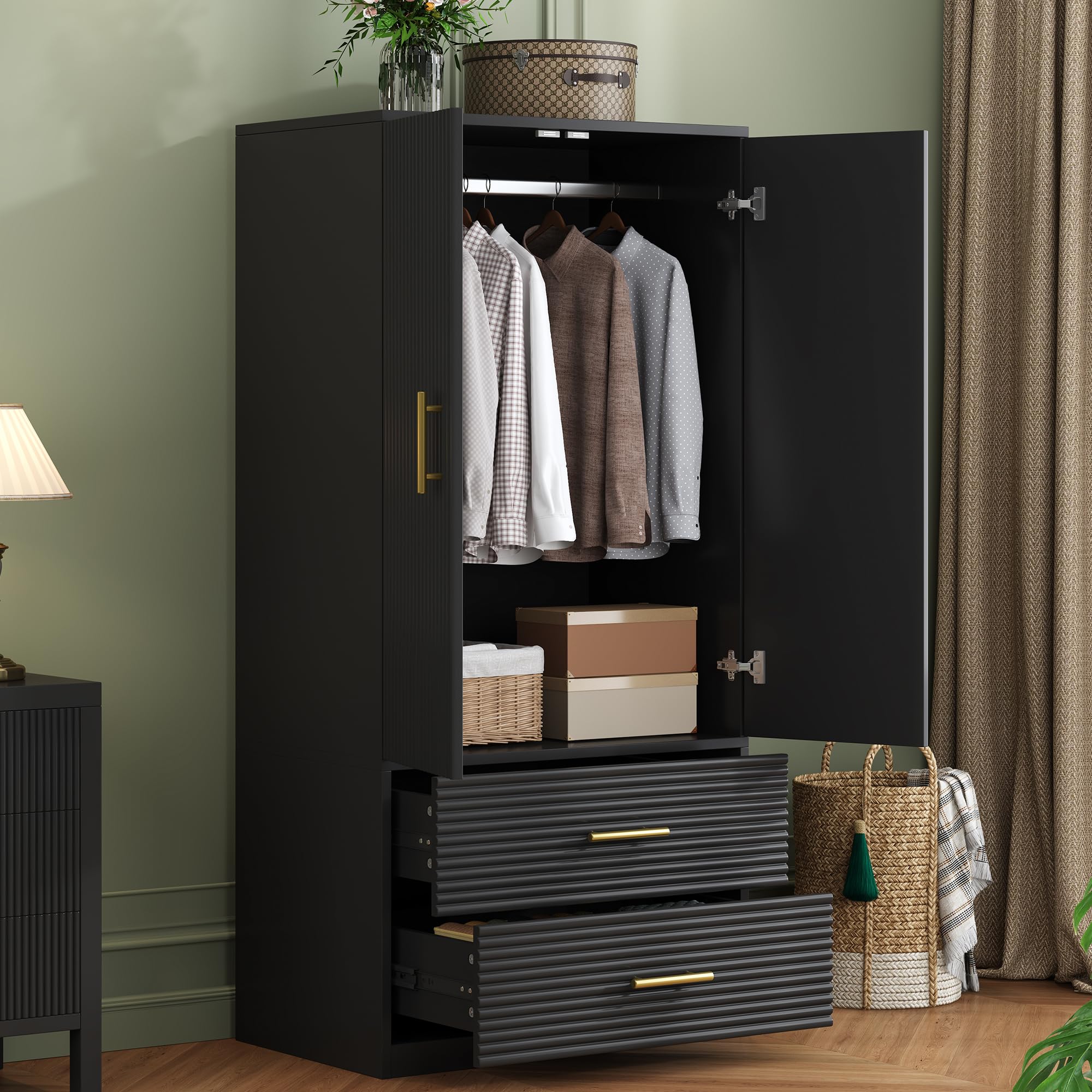 Armoire Wardrobe Closet with 2-Door, Freestanding Armoire Storage