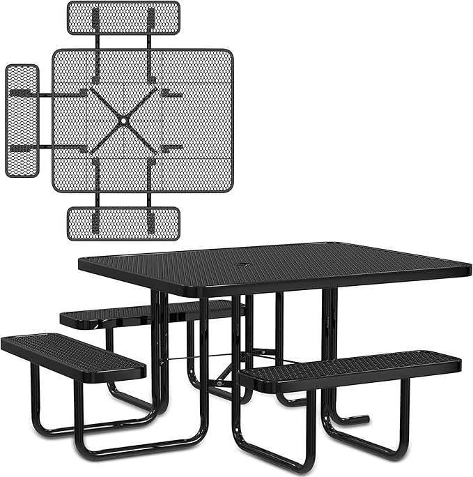 Heavy-Duty Square Picnic Table, Portable, Made with Heavy-Gauge Metal