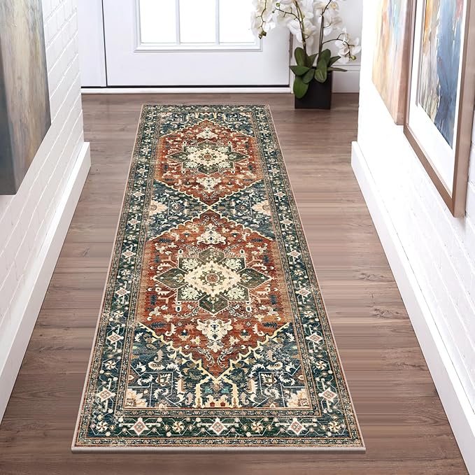 8x10 Large Area Rug, Non-Slip Washable Boho Vintage Living Room Bedroom Rug