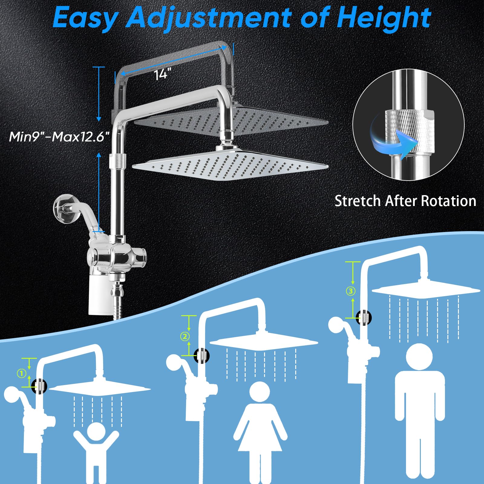 VXV 10 inch Filtered Shower Head,7 Settings High Pressure Dual Shower Heads with Handheld Spray Combo,3-Way Rain Shower Head with Filters,71''Shower Hose,Height Adjustable(Chrome)