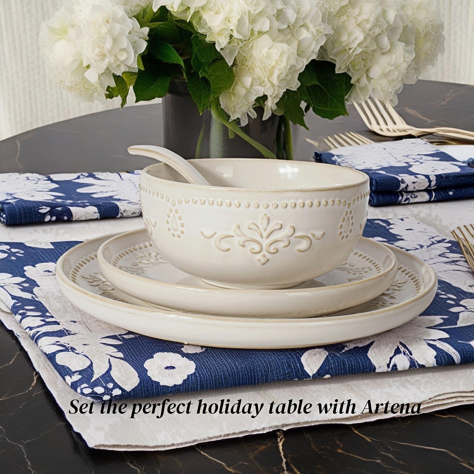 Soup Bowls 32 OZ, Cereal Bowls & Soup Spoons, Embossed Ceramic Pho Bowl