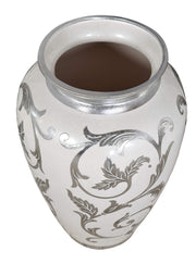 18" H White and Silver Decorative Handcrafted Vase Urn Bowl