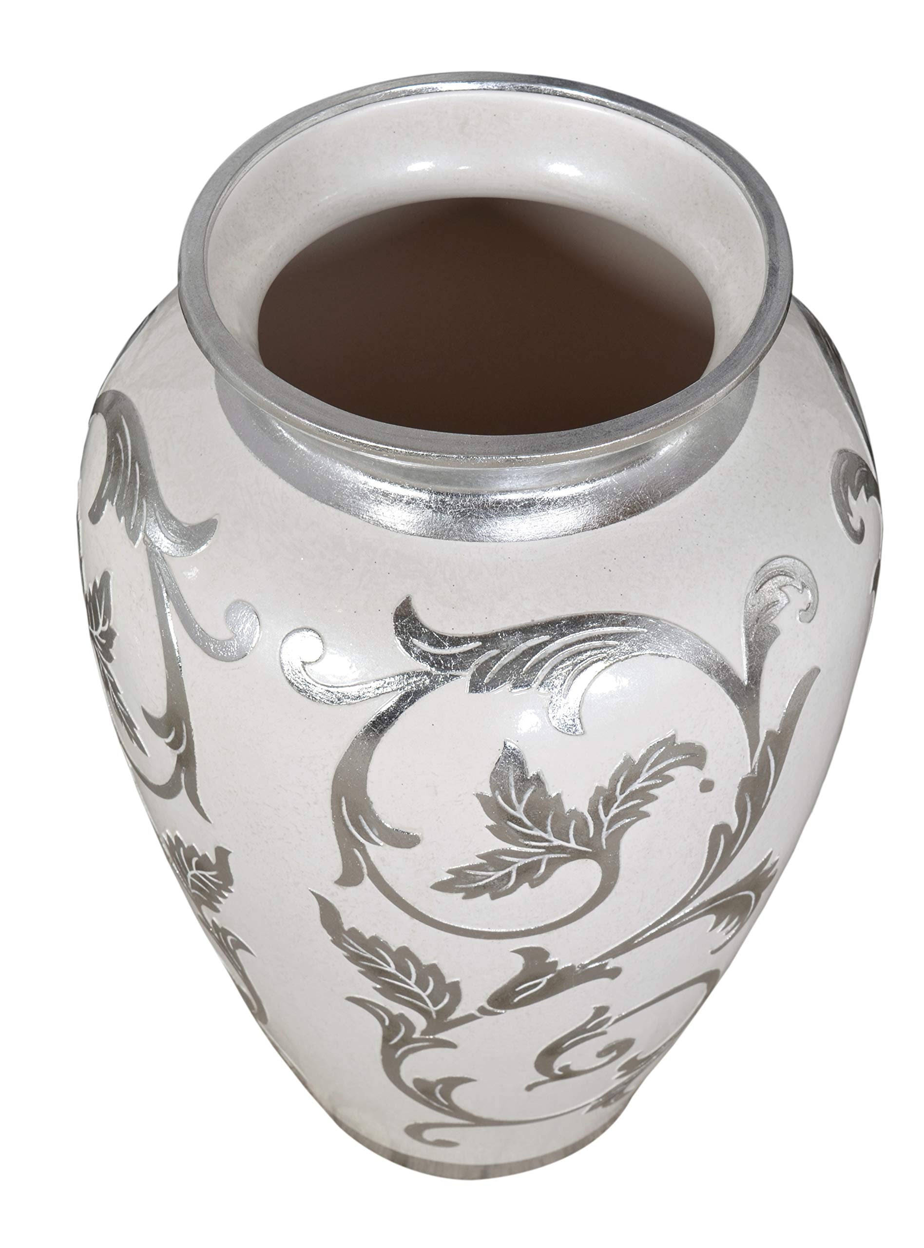 18" H White and Silver Decorative Handcrafted Vase Urn Bowl