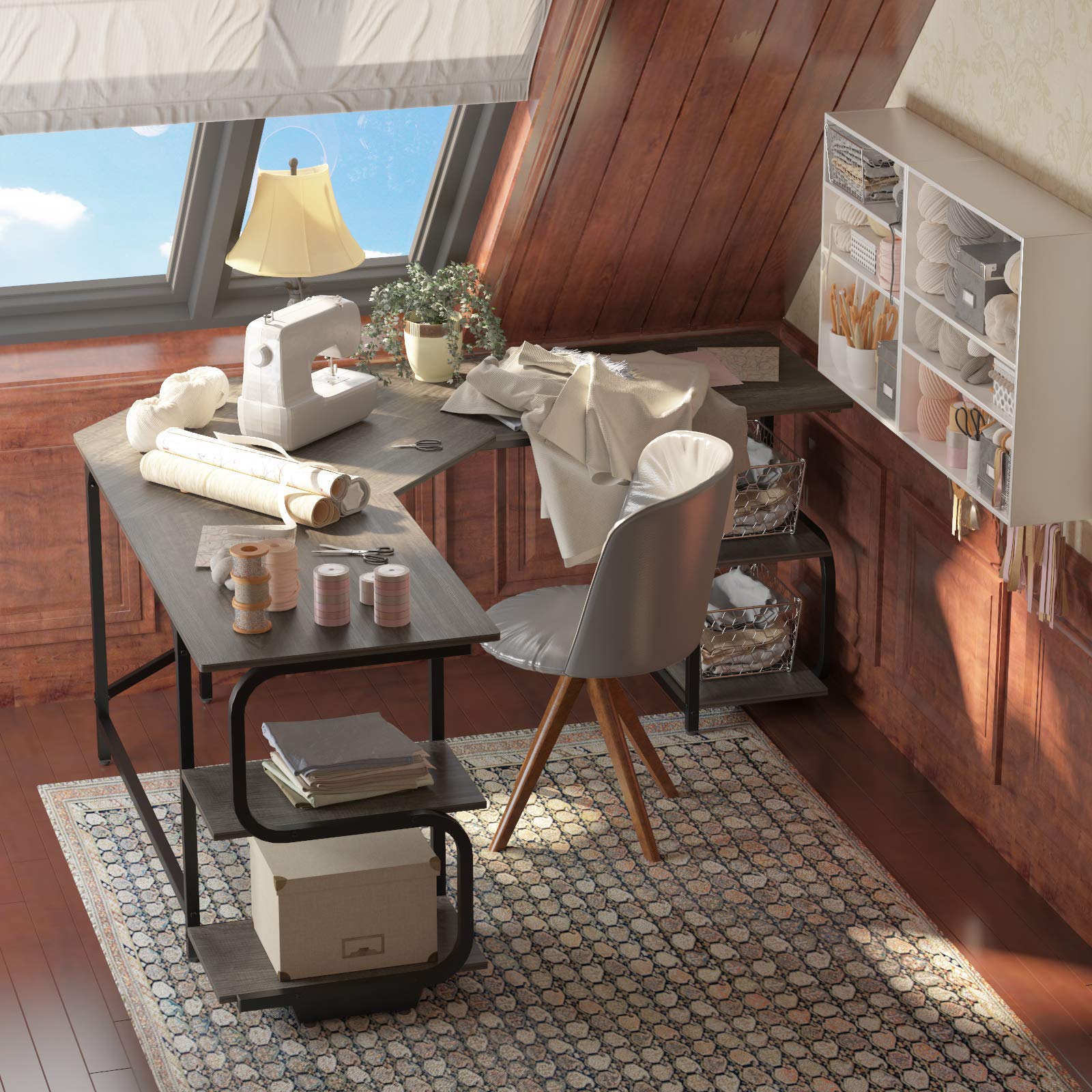 Modern L Shaped Desk with Shelves,64.84" Gaming Computer Desk