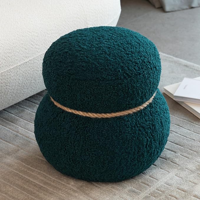 Round Mushroom Ottoman Foot Stool, Boucle Ottoman, Ottomans and Poufs