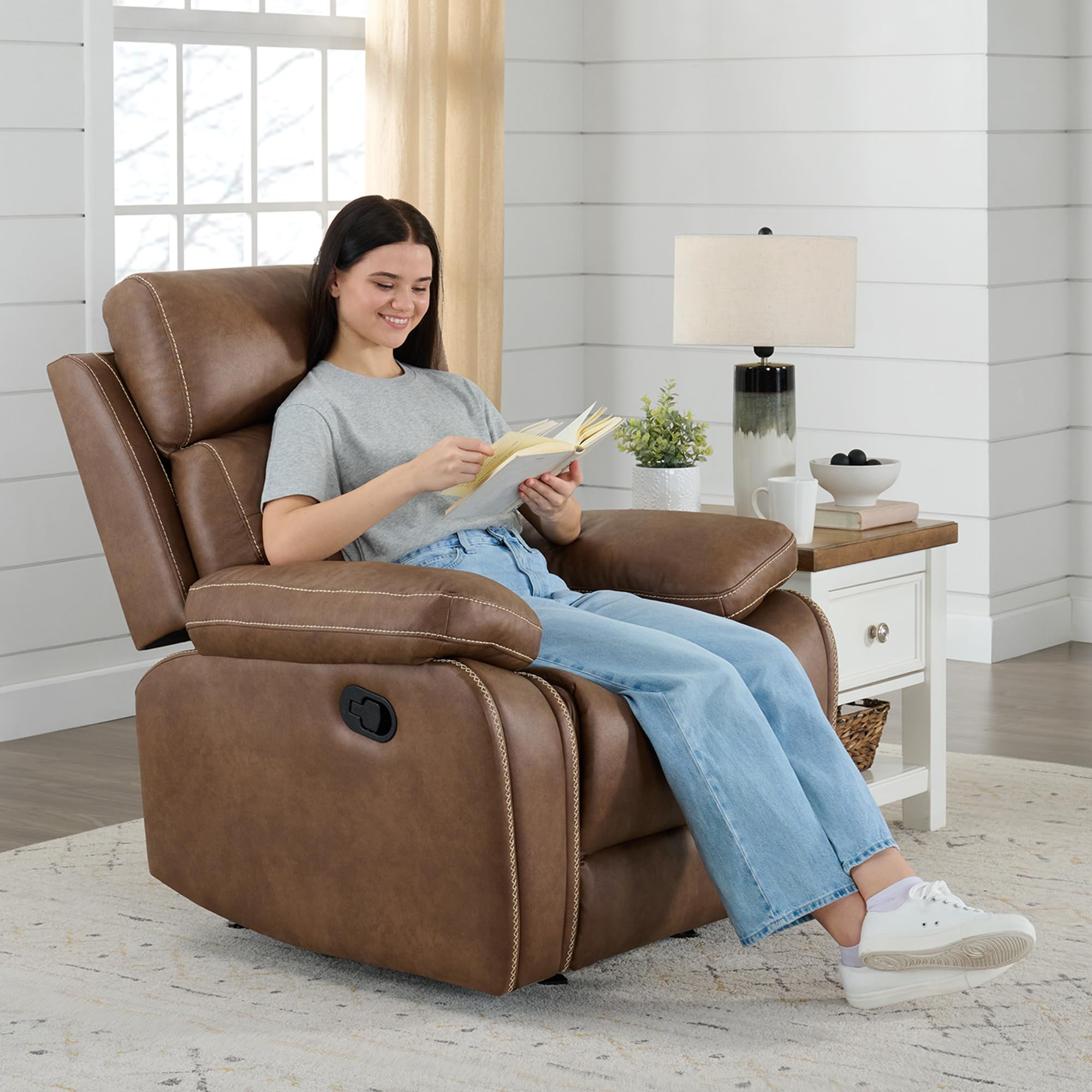 Leather Recliner Chair Manual Sofa Rocker,living room
