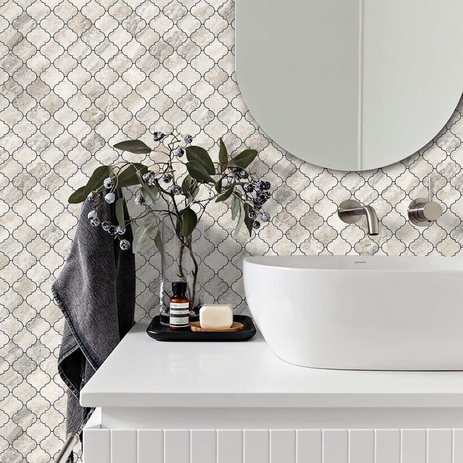 Arabesque Peel and Stick Backsplash Tile, Stick on Backsplash for Kitchen and Bathroom