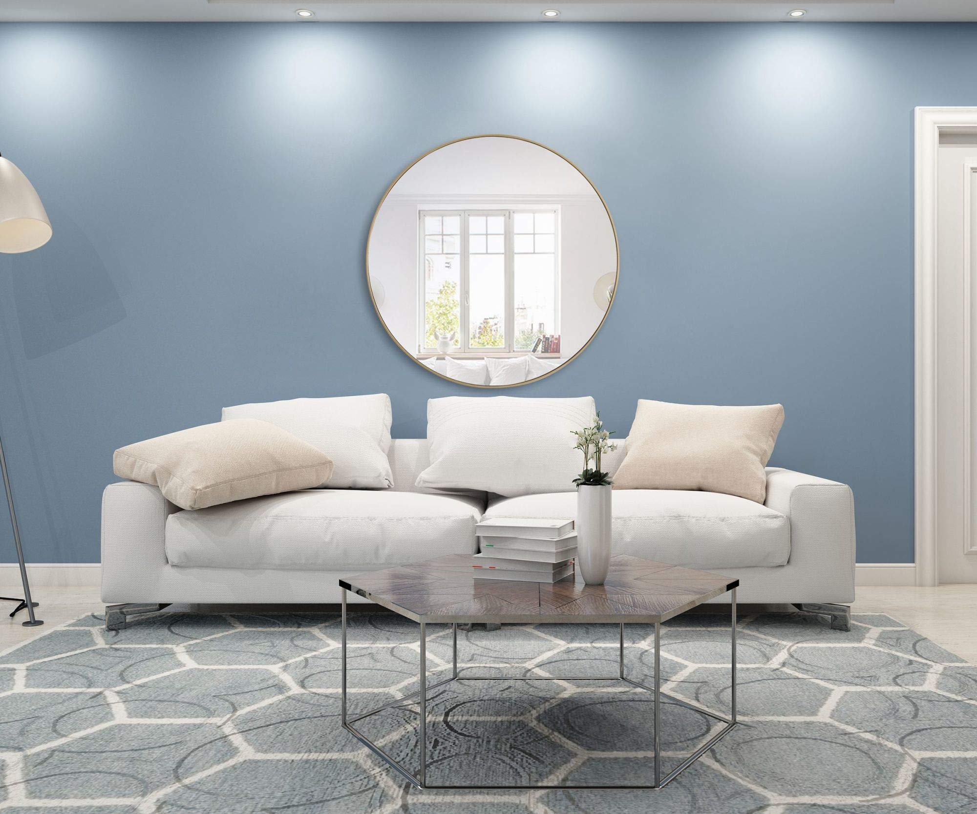 Eternity Home Office Decorative Round Framed Wall Mirror, 48" L x 48" H - Blue