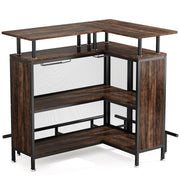 Home Bar Unit, L-Shaped Bar Table with Stemware Racks and 2-Tier Shelves