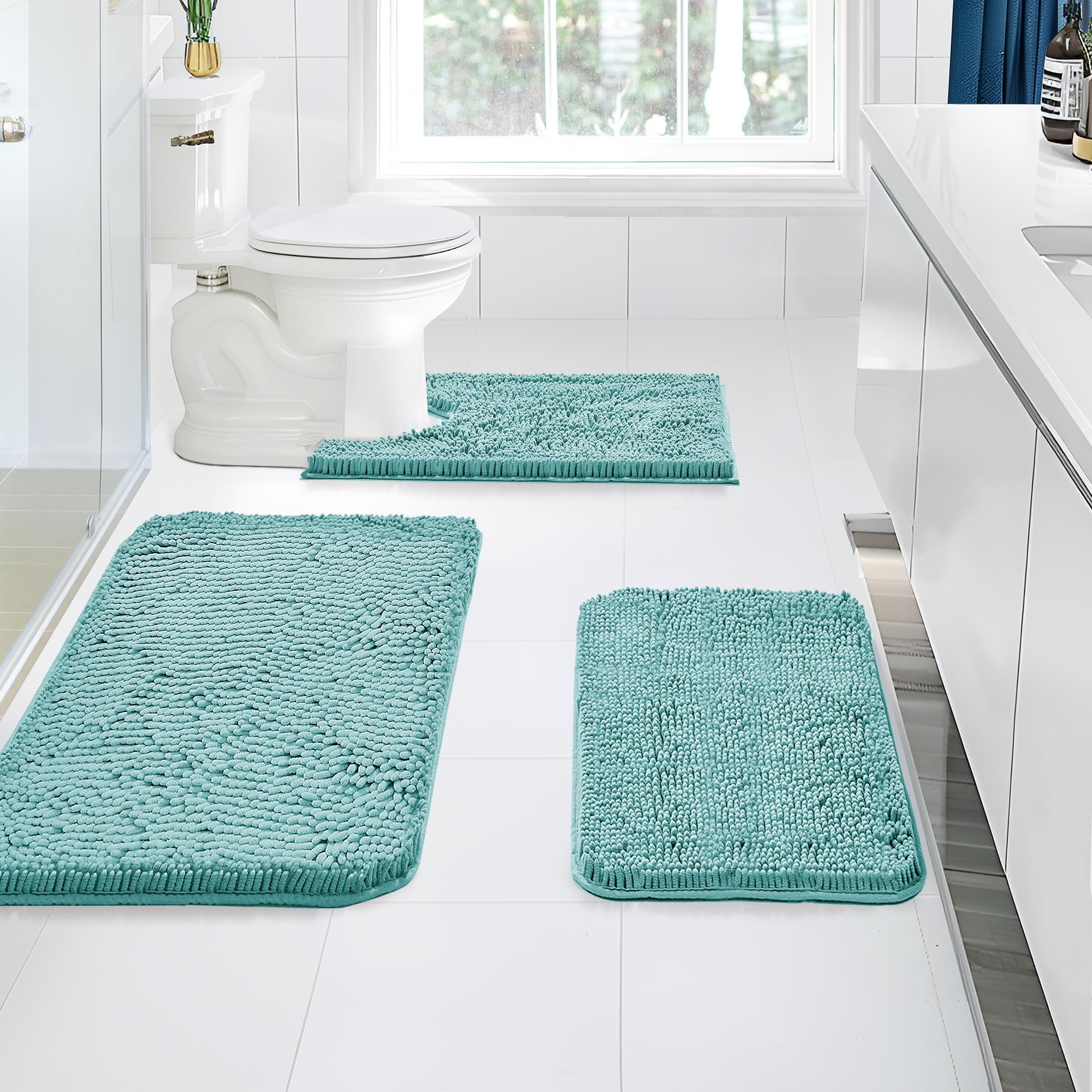 Luxury 3-Piece Bathroom Rug Set – Ultra Soft & Absorbent Chenille Bath Mats – Quick-Dry