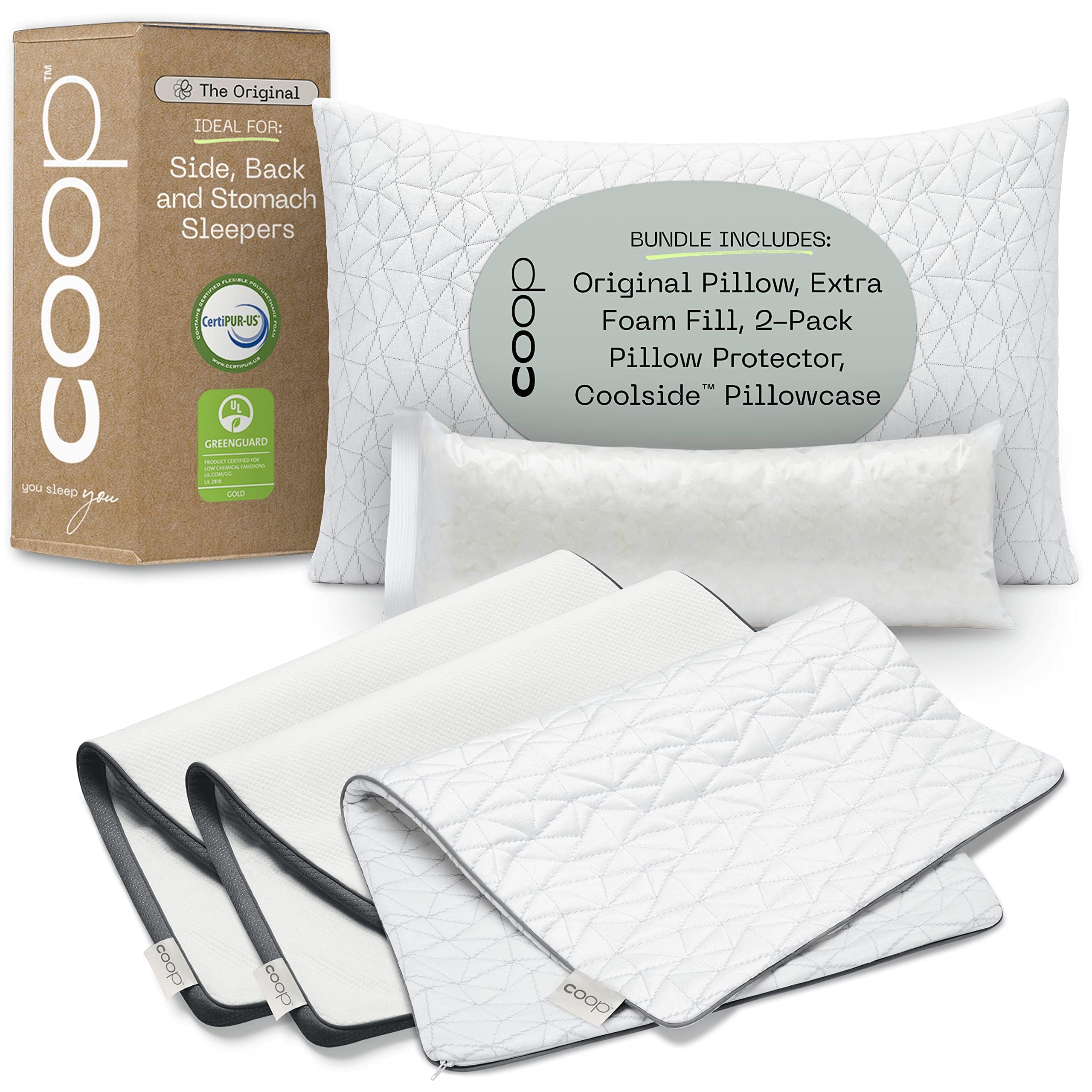 Original Pillow, Protector & Pillowcase Queen Bundle, Set Includes (1) Original Loft Pillow