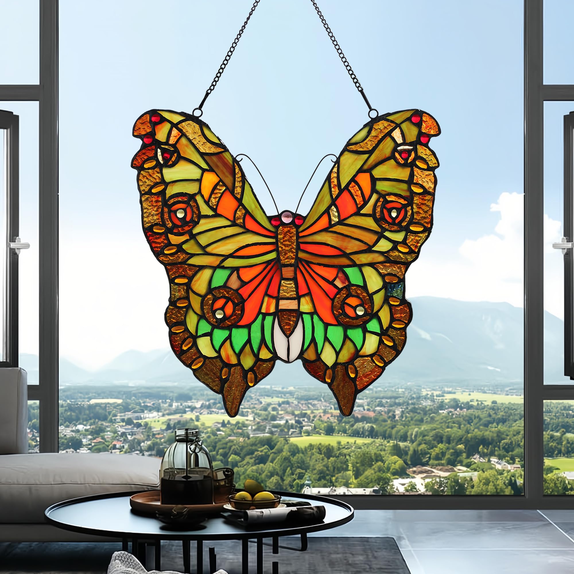 Yellow Butterfly Stained Glass Window Hanging Tiffany Animal Style Stained Glass