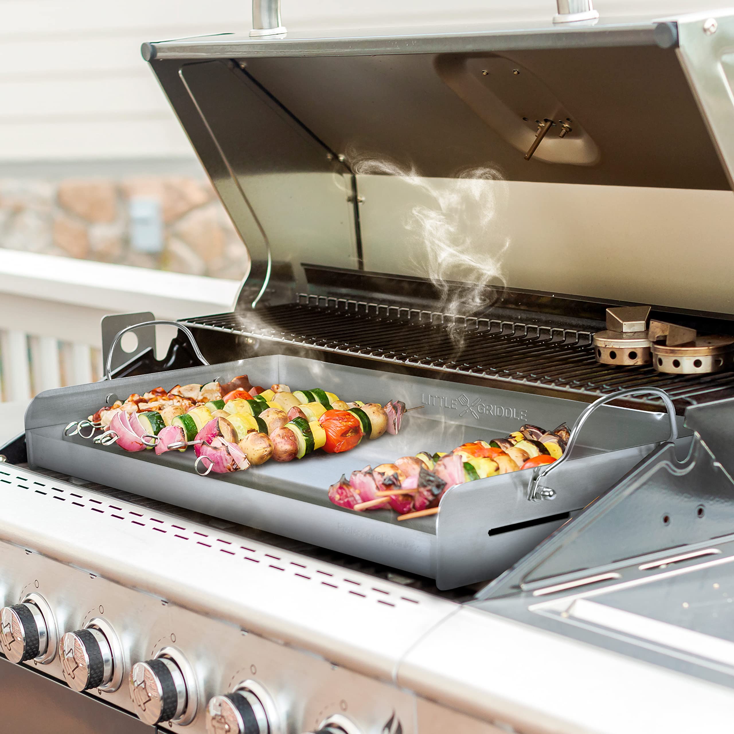 100% Stainless Steel Griddle with Even Heat Cross Bracing and Removable Handles