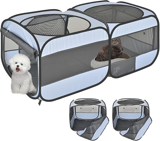 2-in-1 XLarge Cat Playpen, Detachable into 2 Separate Playpens with Additional 2 Doors