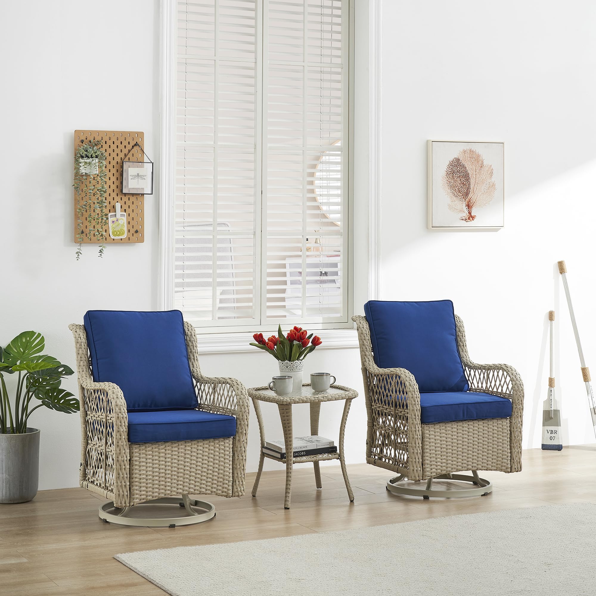 3 Piece Outdoor Patio Set, Wicker Rocking Bistro Set