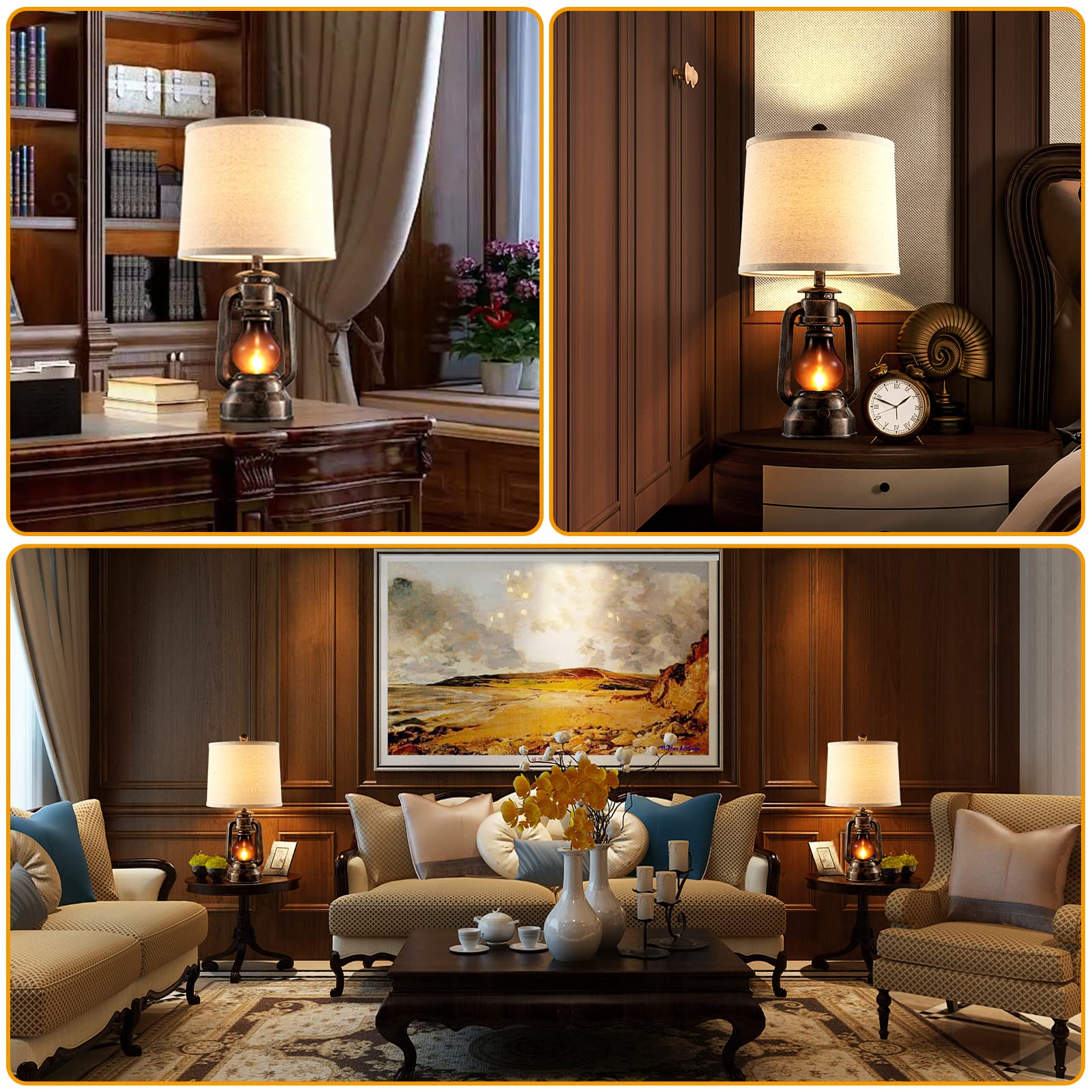 Table Lamps for Living Room Set of 2, Vintage Bedroom Resin Lamp