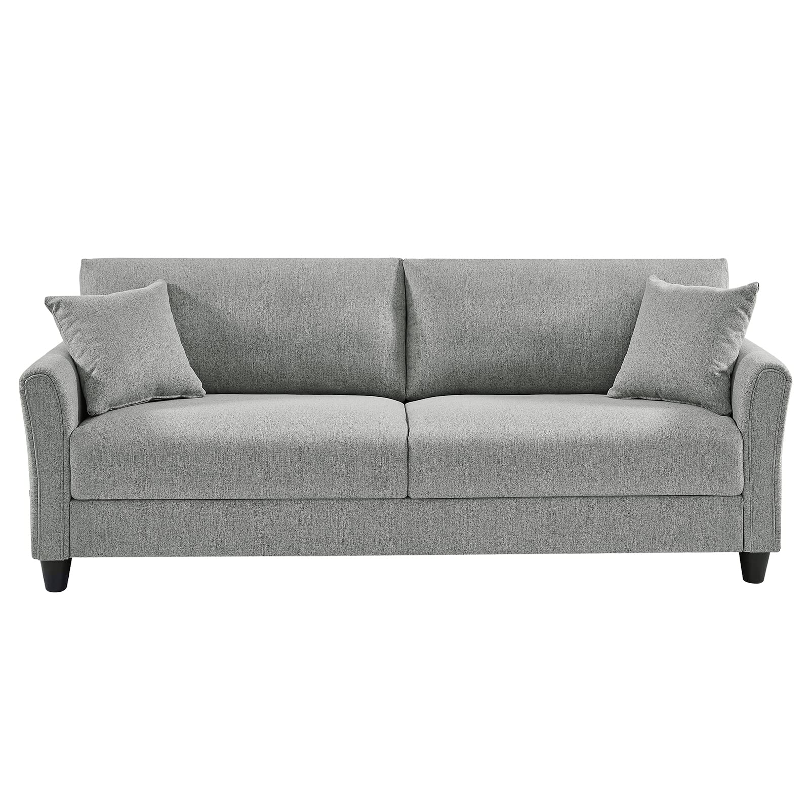 Century Modern Couch 3 Seater Sofa with 2 Throw Pillows, Linen Fabric Upholstered