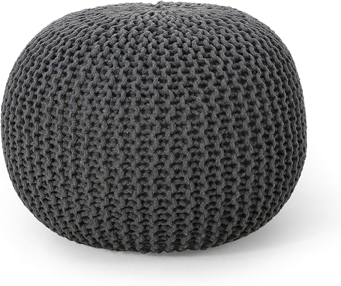 Nahunta Knitted Round Pouf - Cotton - Brown,Ottomans and Poufs