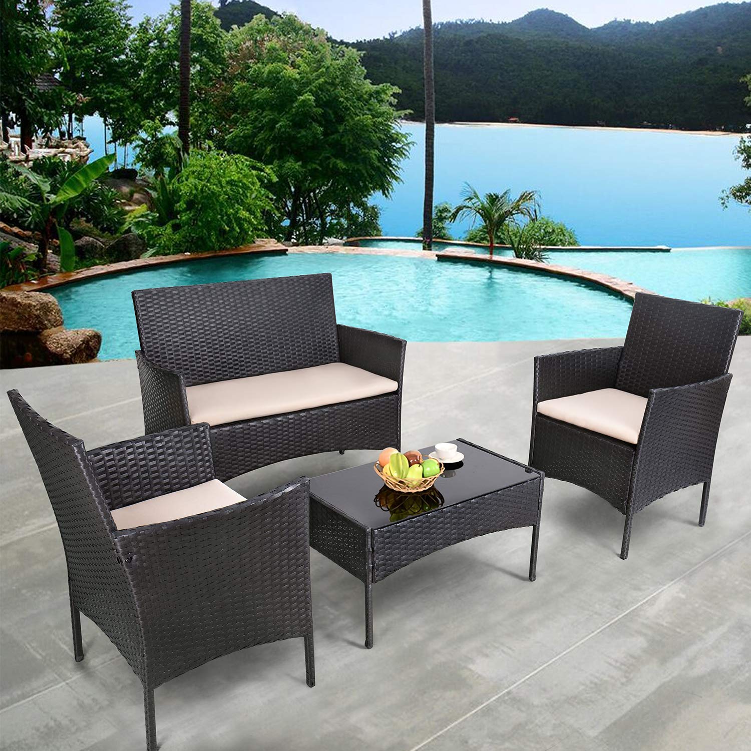 4 Pieces Patio Rattan Chair Wicker Set,Outdoor Indoor,Patio Furniture Sets