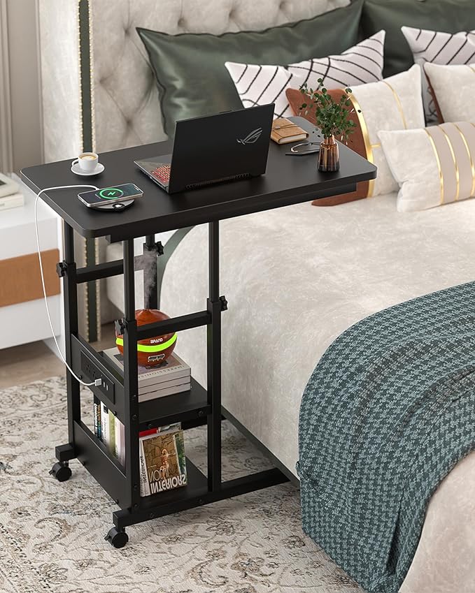Height Adjustable End Table with Charging Station
