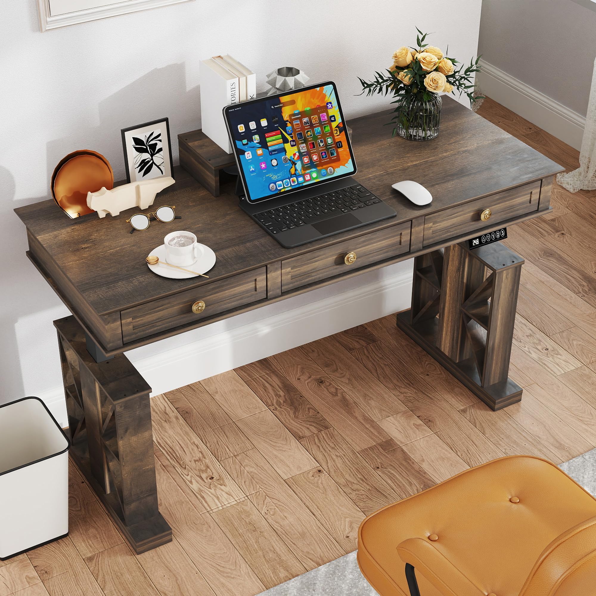 Electric Standing Desk with Drawers, 51×20 Inch Adjustable Height, Stand Up Desk