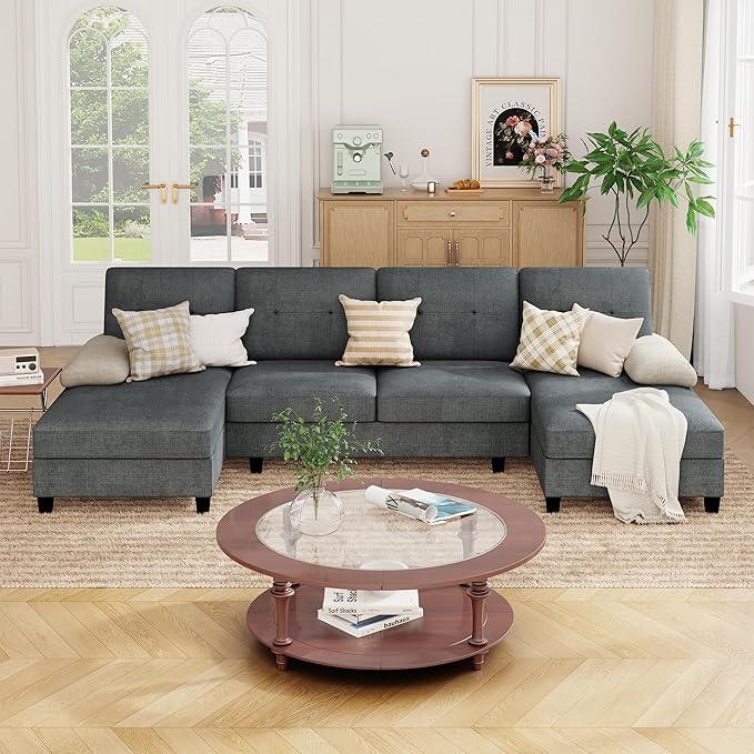 Shaped Sectional Couches for Living Room, 4-Seat Sofa Set
