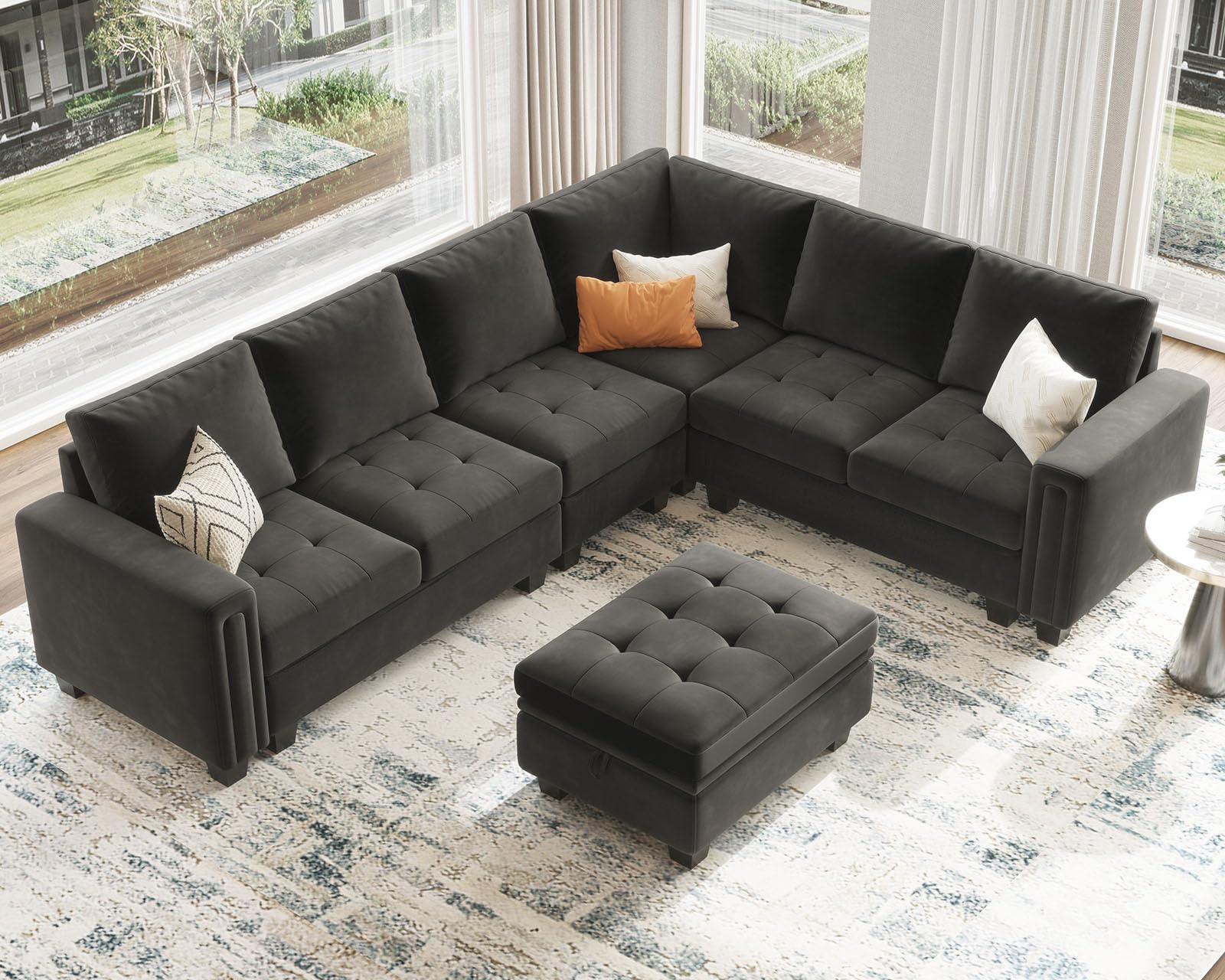 Velvet L Shaped Sofa Couch with Reversible Chaise Convertible Modular