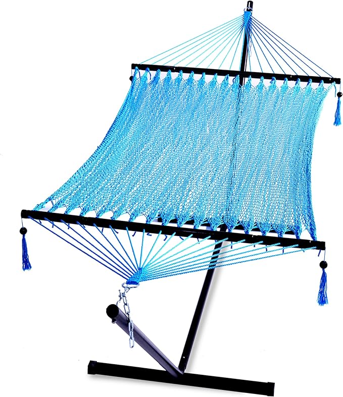 Soft-Spun Polyester Rope Double Hammocks with Stand for Outside