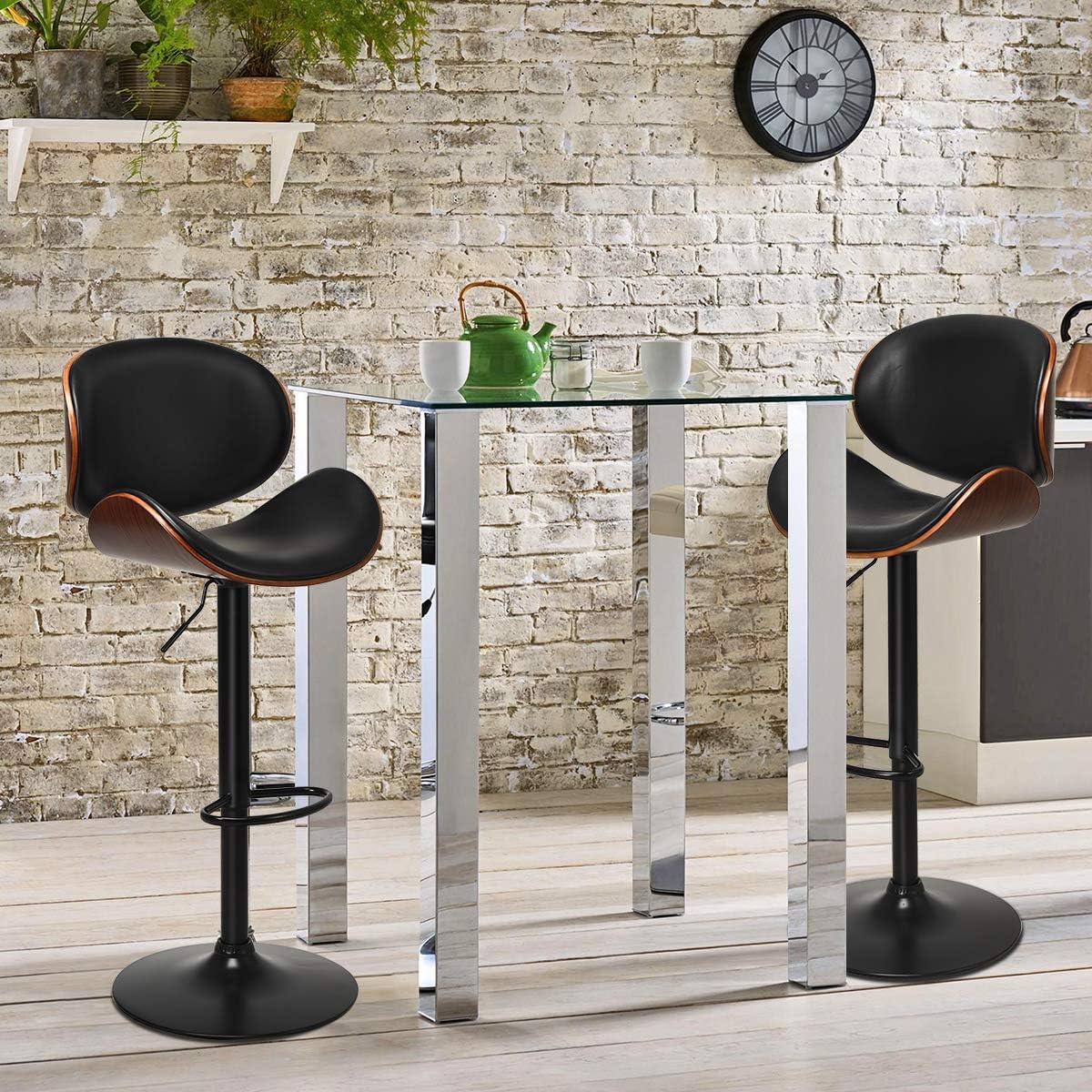 Bar Stools Set of 2, Adjustable Swivel Bentwood Barstools with Back