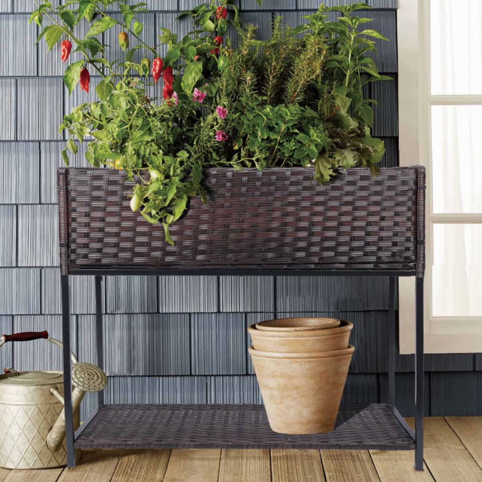 Raised Garden Bed - Rattan Raised Bed Wicker Elevated Raised Garden Bed