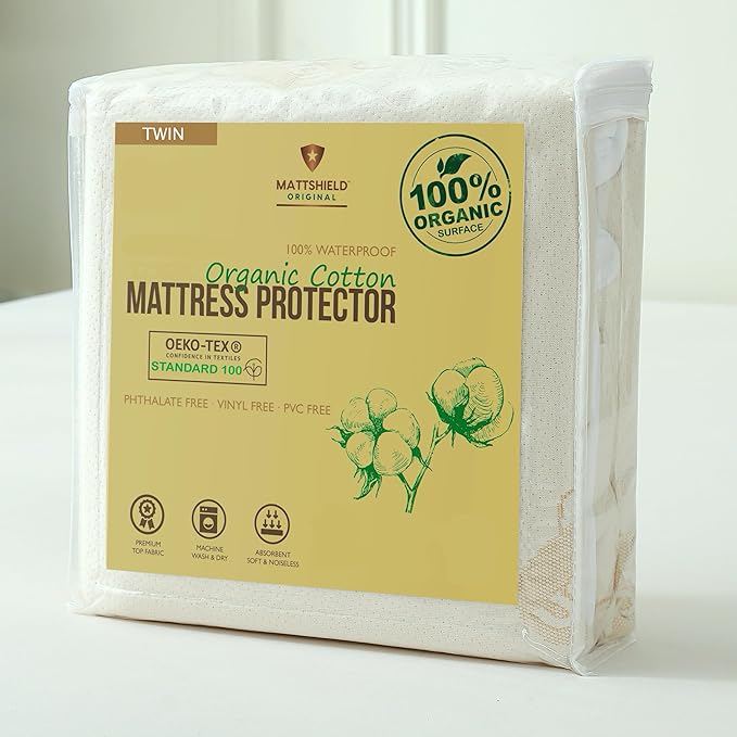 Deluxe Waterproof Organic Mattress Protector King - Certified Organic Cotton Breathable