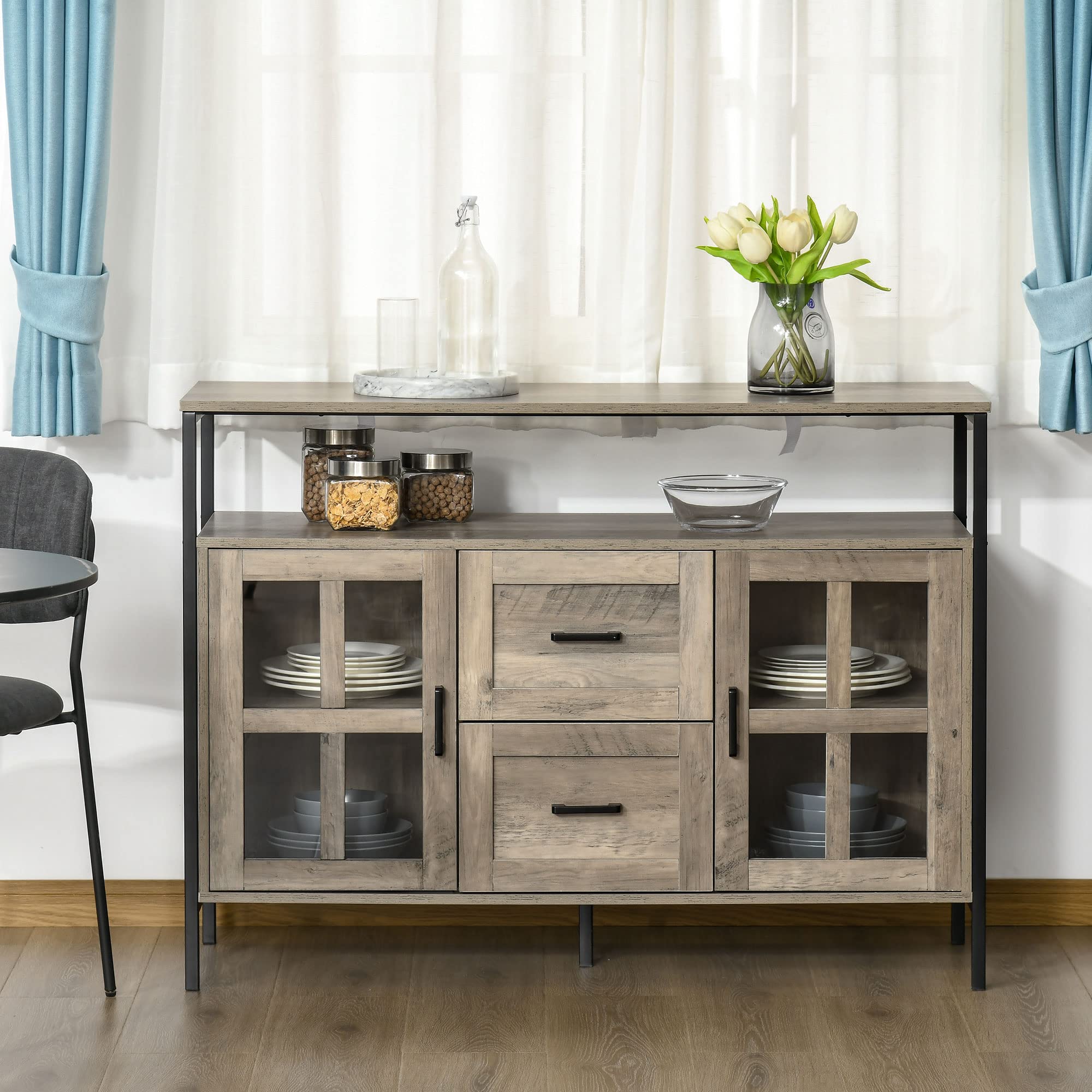 Industrial Sideboard Buffet Cabinet, Coffee Bar Cabinet with Adjustable Shelves