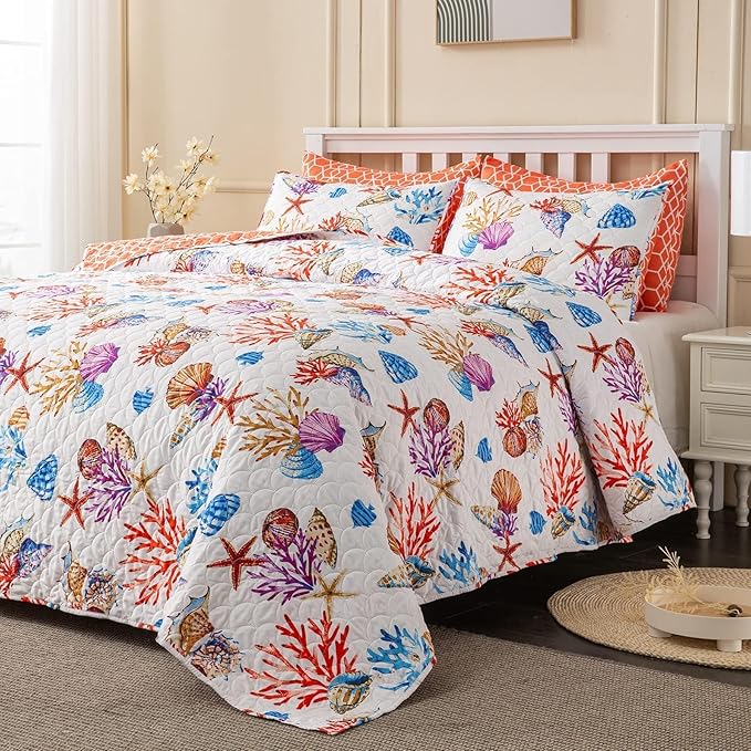 Ultrasonic Embossing Quilts Queen Size, Lightweight Grey and Blue Striped Geometric