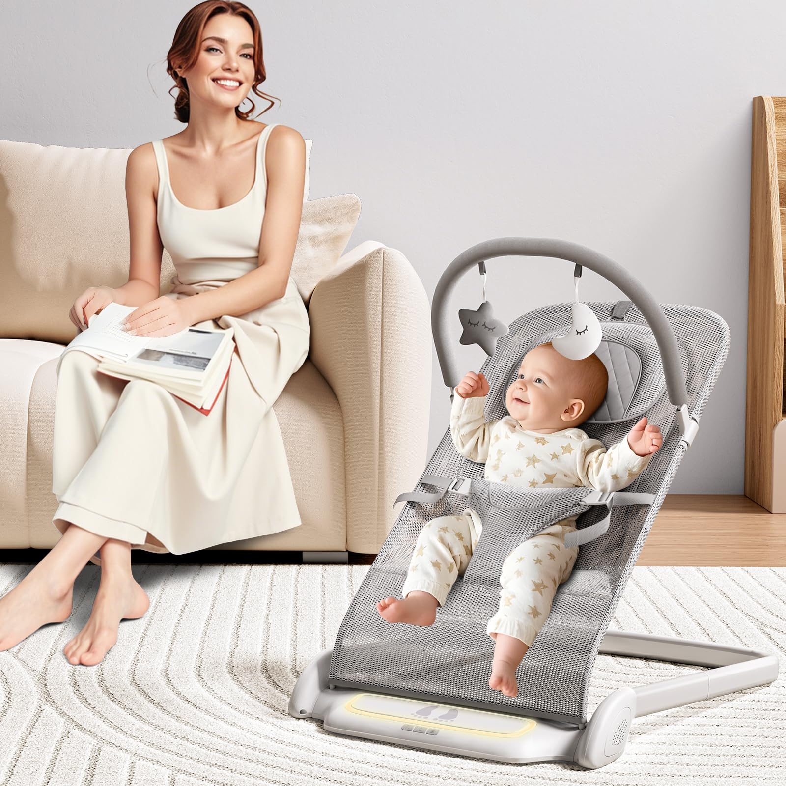 Baby Bouncer, Portable Baby Bouncer Seat for Babies 0-6 Months, Infant Bouncer Chair