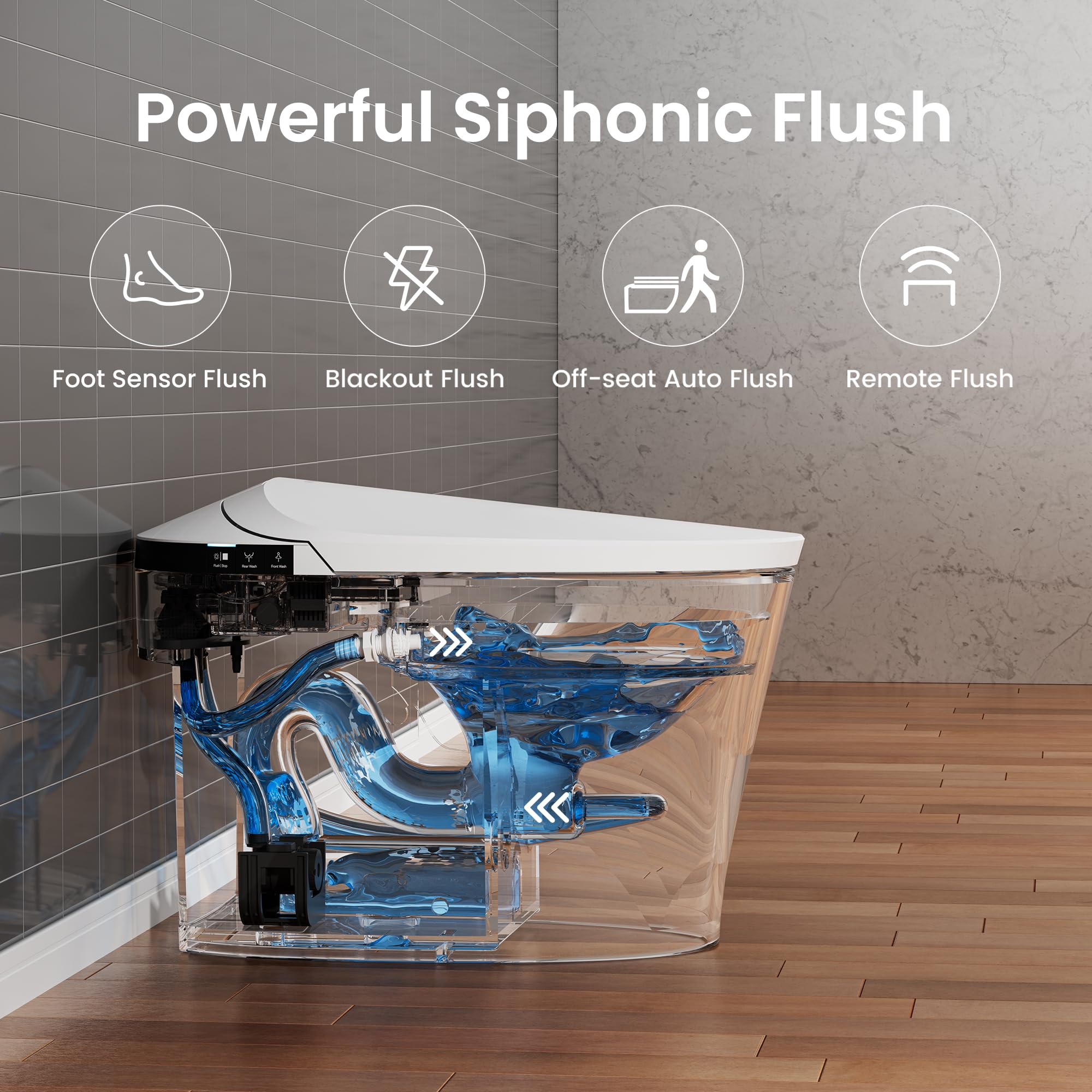 AKNIRL Smart Toilet with Bidet Built-in, Booster Pump Assisted, Powerful Auto Flush, Foot Sensor, Heated Seat, Warm Water, Night Light, Air Dryer, Deodorization, Bidet Toilet for Modern Bathroom