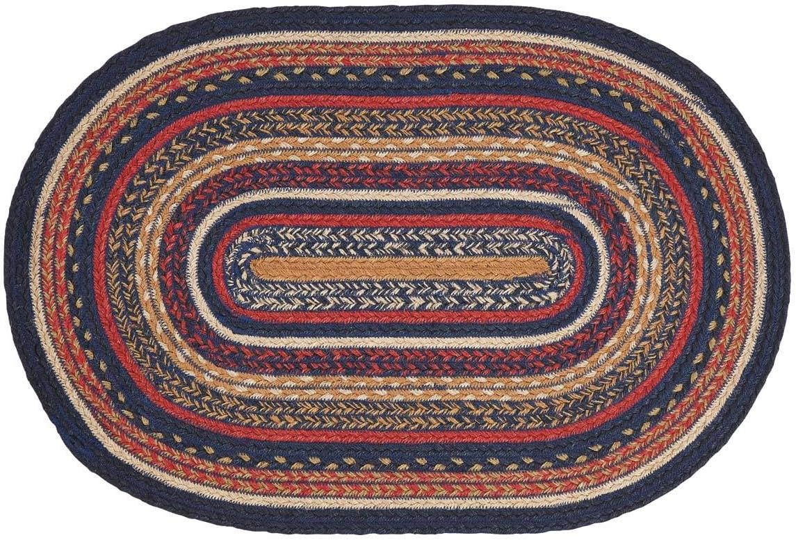 Stratton Primitive Jute Blue Striped Accent Rug Decor Oval w/ Floor Pad 20"x30"