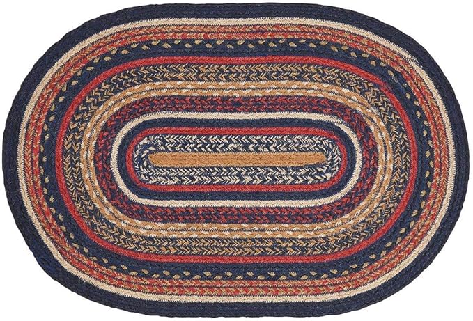 Stratton Primitive Jute Blue Striped Accent Rug Decor Oval w/ Floor Pad 20"x30"