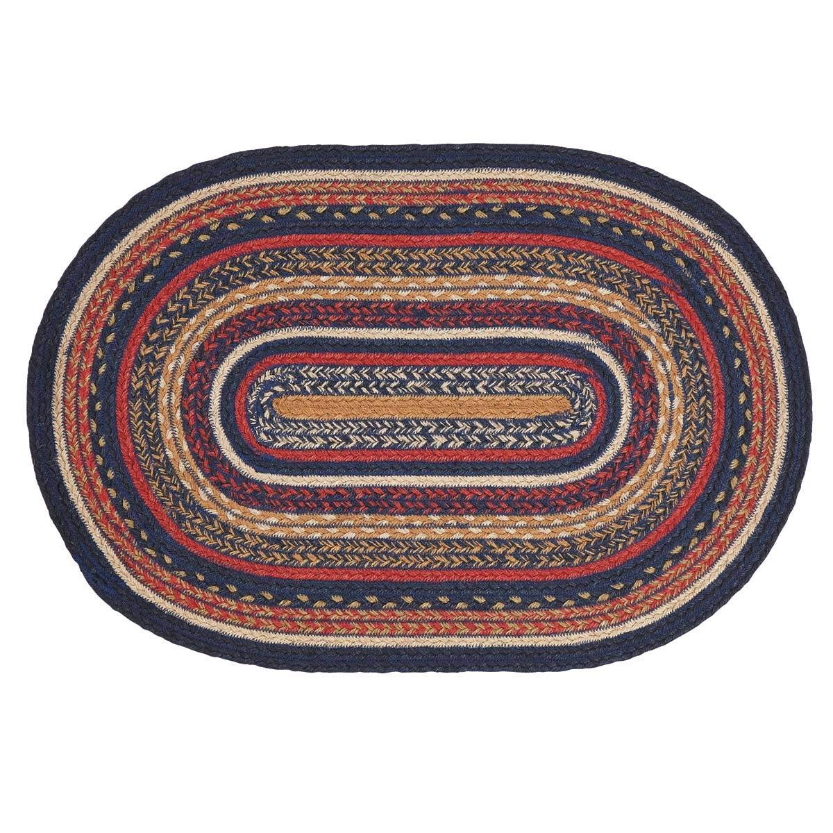 Stratton Primitive Jute Blue Striped Accent Rug Decor Oval w/ Floor Pad 20"x30"