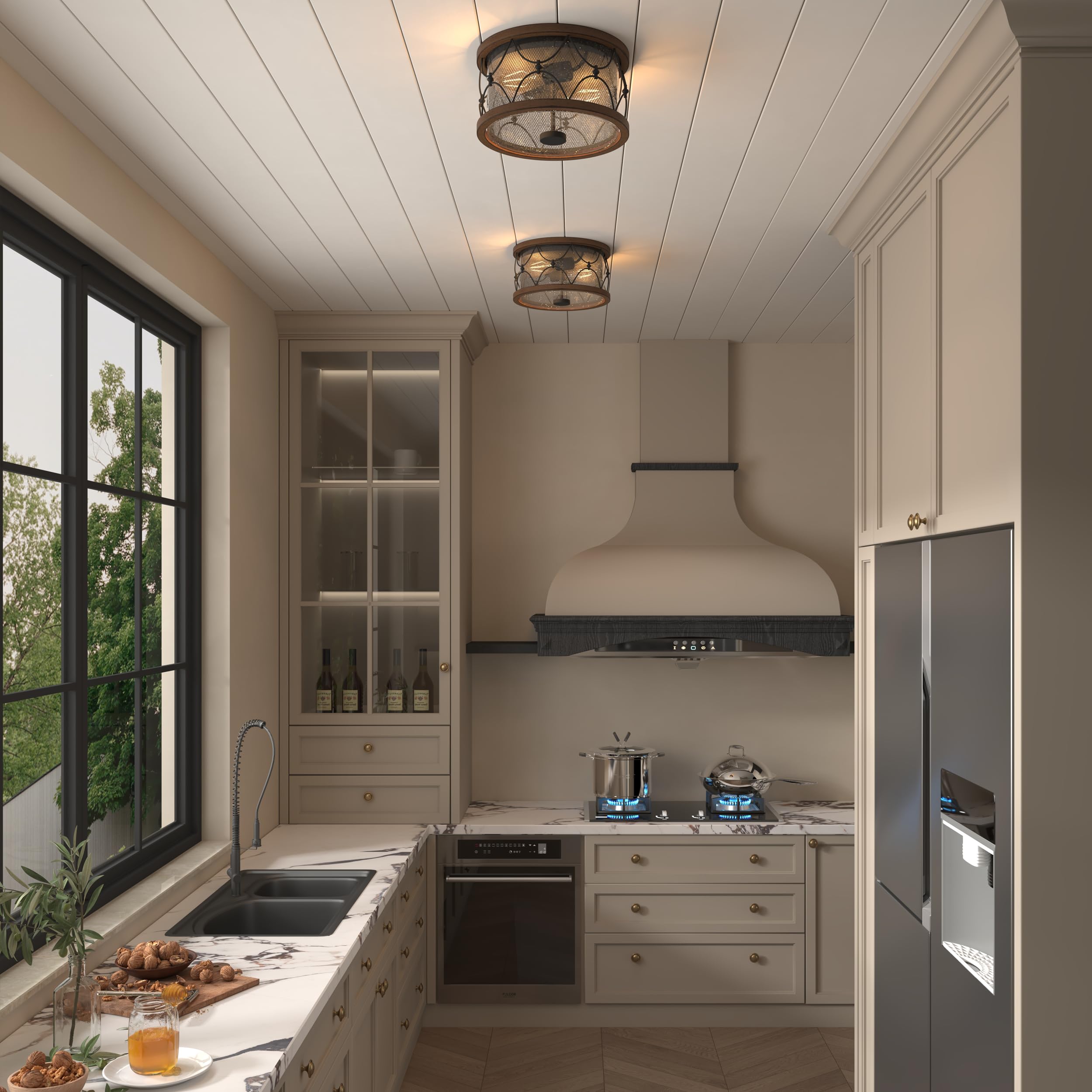 Thrasos 13'' Wide 2-Light Outdoor Flush Mount Ceiling Light
