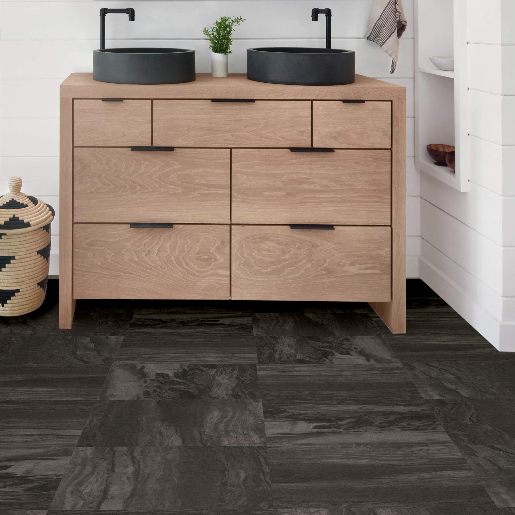 FP3328 Raven Peel & Stick Peel and stick floor tiles, Black, 12 inch x 12 inch