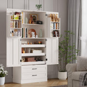 71" Tall Farmhouse Kitchen Pantry Cabinet with 3 Pull Out Shelves & 2 Large Drawers