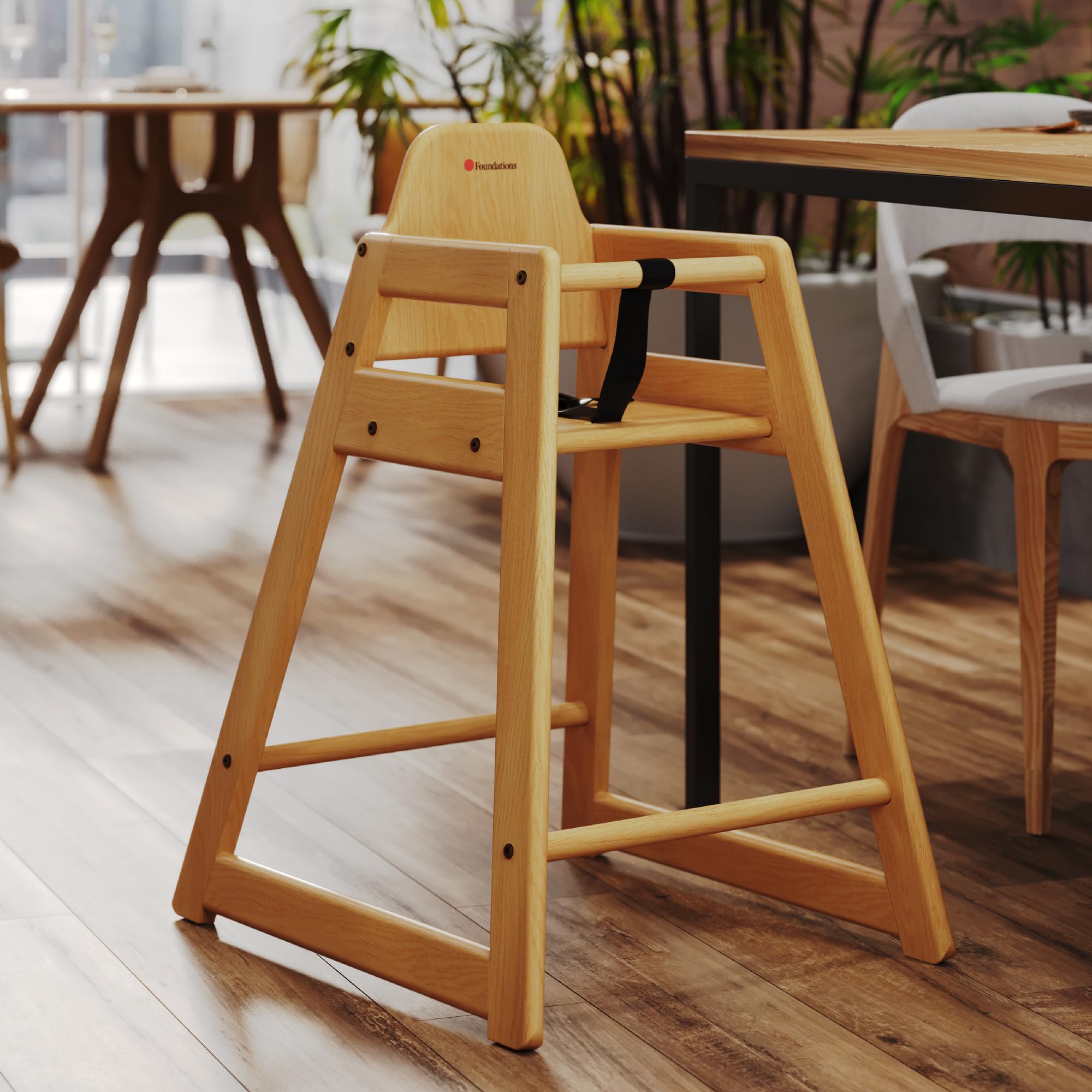 Neat Seat Wood Highchair for Restaurants, Easy to Clean, “No-tip” Feet, 3